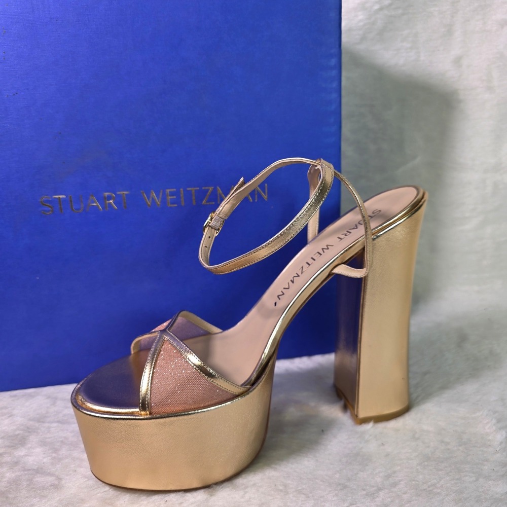 Stuart Weitzman Skyhigh 145 Platform Sandal Rose Gold Metallic Women 11B NIB